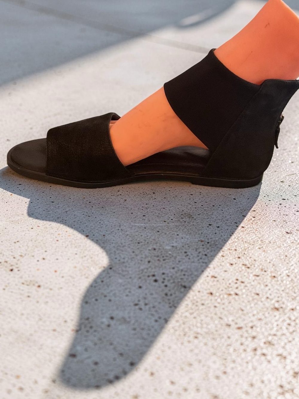 Eileen Fisher Distressed Black Leather Open Toe Sandals